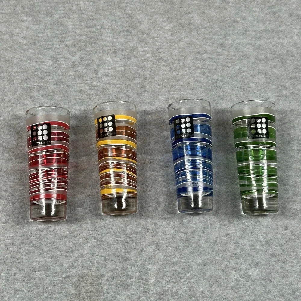 Cerve‎ Italy & Circleware Retro Stripe Glasses Set of 4 Multicolor 5.5